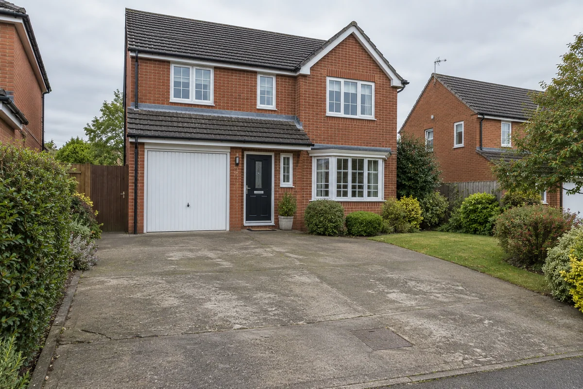 British brick house with the original concrete driveway